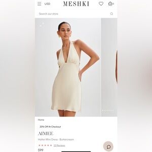 MESHKI Aimee Halter Mini Dress Buttercream Size Small (still has tag, worn once)